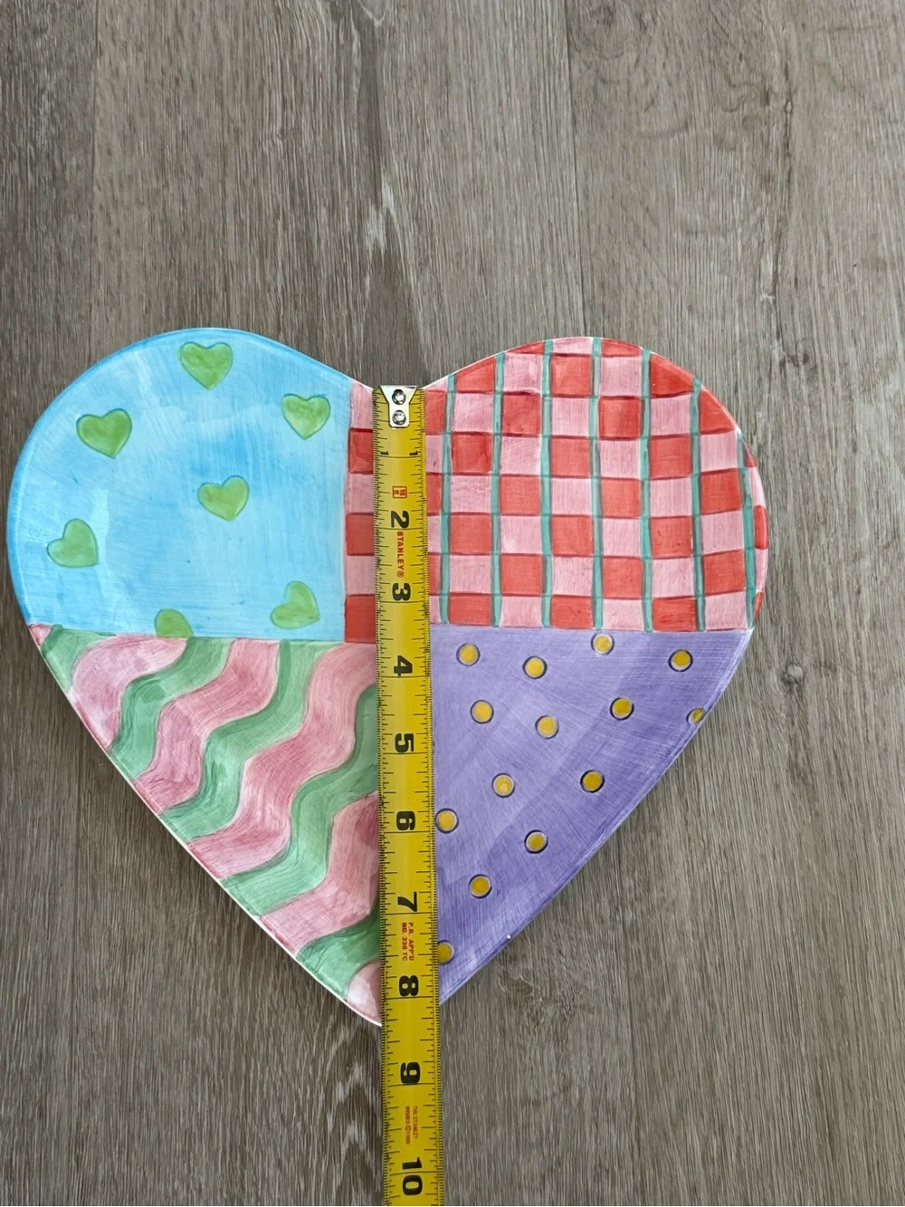 Vintage 1998 Colorful Multi Pattern Heart Shaped Ceramic Serving Dish Lotus
